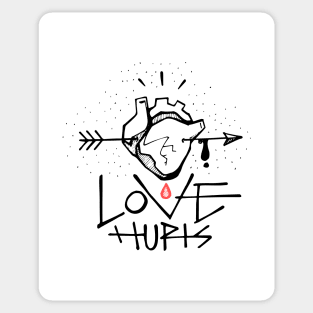 Human heart, arrow and Love hurts phrase Sticker